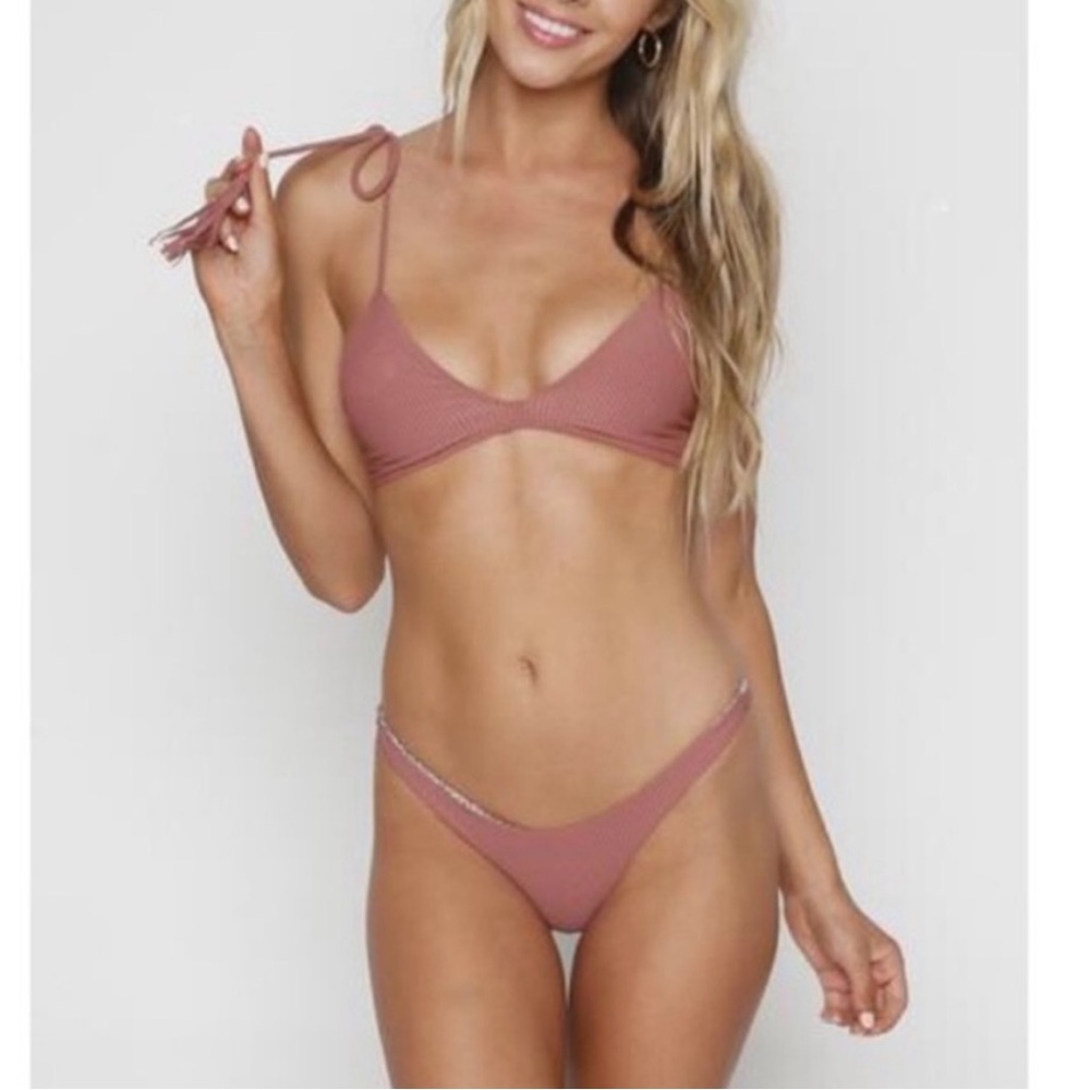 Acacia Tijuca top + makai bottom in lipstick Small